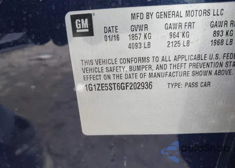 2016 Chevrolet Malibu 1Lt z USA, uszkodzony, nr VIN 1G1ZE5ST6GF202936